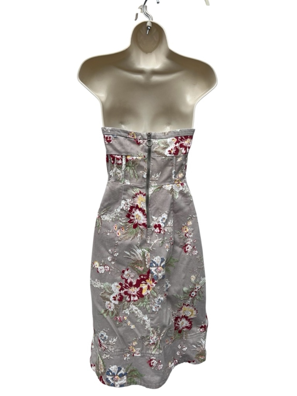 H&M Strapless Floral  Denim Sweetheart Midi Dress Gray Taupe Women's 4 Cottage - Picture 6 of 13